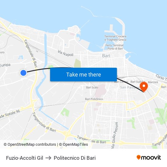 Fuzio-Accolti Gil to Politecnico Di Bari map