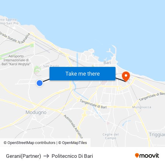Gerani(Partner) to Politecnico Di Bari map