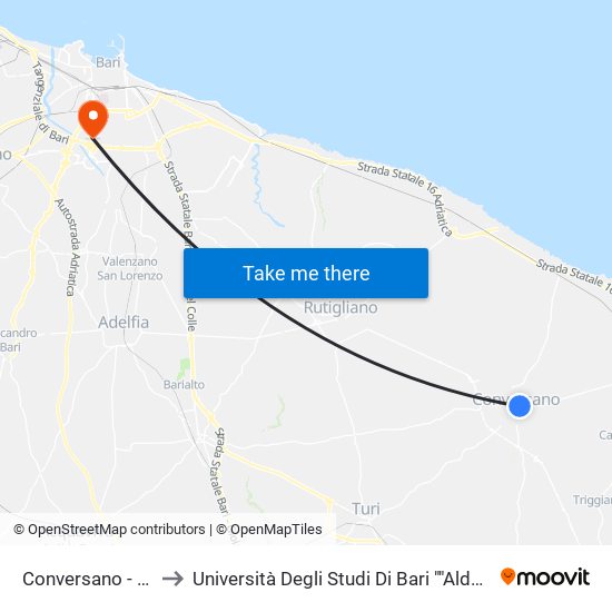 Conversano - Stazione (Padre Pio) to Università Degli Studi Di Bari ""Aldo Moro"" - Facoltà Di Economia E Commercio map