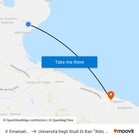 V. Emanuele (S. Giuseppe) to Università Degli Studi Di Bari ""Aldo Moro"" - Facoltà Di Economia E Commercio map