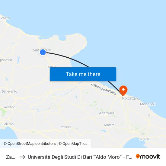 Zannotti to Università Degli Studi Di Bari ""Aldo Moro"" - Facoltà Di Economia E Commercio map