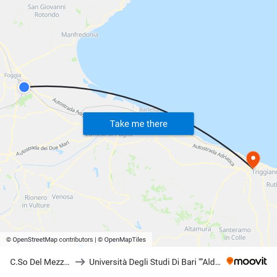 C.So Del Mezzogiorno (Tangenziale) to Università Degli Studi Di Bari ""Aldo Moro"" - Facoltà Di Economia E Commercio map