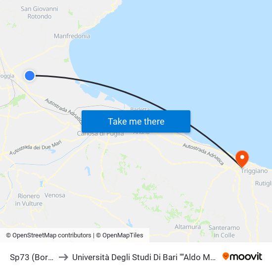 Sp73 (Borgo Tavernola) to Università Degli Studi Di Bari ""Aldo Moro"" - Facoltà Di Economia E Commercio map
