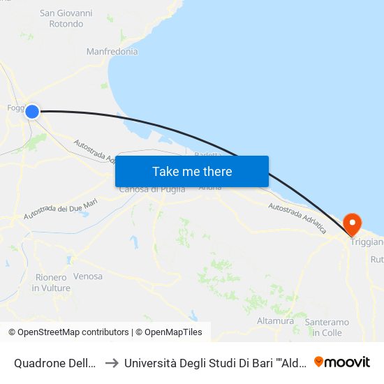 Quadrone Delle Vigne (Via Del Mare) to Università Degli Studi Di Bari ""Aldo Moro"" - Facoltà Di Economia E Commercio map