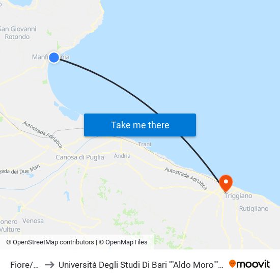 Fiore/Togliatti to Università Degli Studi Di Bari ""Aldo Moro"" - Facoltà Di Economia E Commercio map