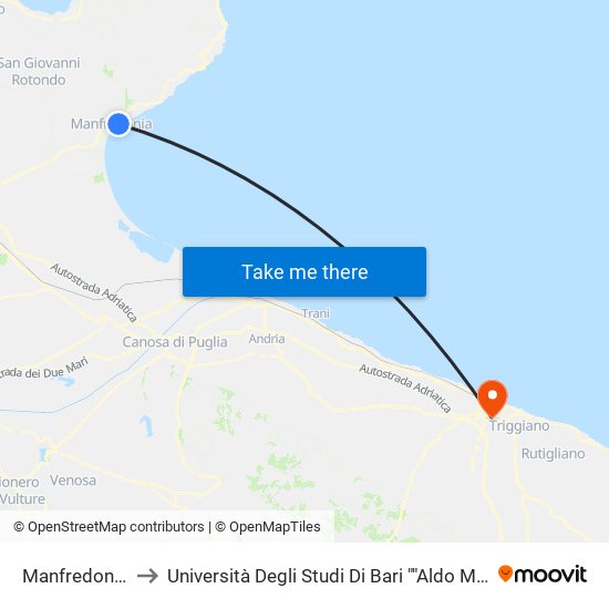 Manfredonia (V. Gargano) to Università Degli Studi Di Bari ""Aldo Moro"" - Facoltà Di Economia E Commercio map