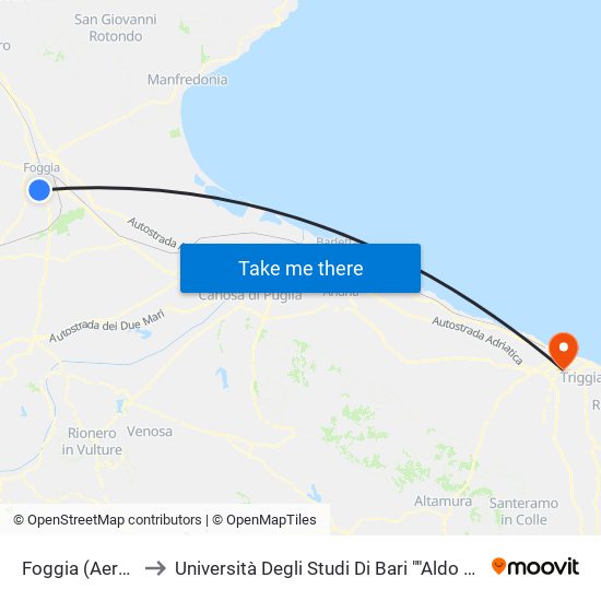 Foggia (Aeroporto Gino Lisa) to Università Degli Studi Di Bari ""Aldo Moro"" - Facoltà Di Economia E Commercio map