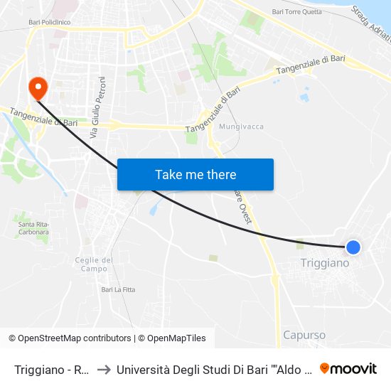 Triggiano - Rotatoria Ospedale to Università Degli Studi Di Bari ""Aldo Moro"" - Facoltà Di Economia E Commercio map