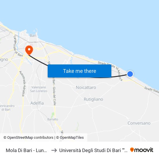 Mola Di Bari - Lungomare Dalmazia (Fermata Fse) to Università Degli Studi Di Bari ""Aldo Moro"" - Facoltà Di Economia E Commercio map