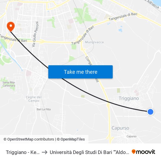 Triggiano - Kendro (Fermata Fse) to Università Degli Studi Di Bari ""Aldo Moro"" - Facoltà Di Economia E Commercio map