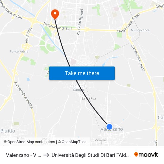 Valenzano - Via Bari (Fermata Fse) to Università Degli Studi Di Bari ""Aldo Moro"" - Facoltà Di Economia E Commercio map