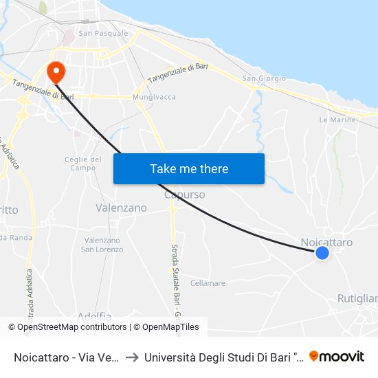 Noicattaro - Via Vecchia Stazione Fse (Fermata Fse) to Università Degli Studi Di Bari ""Aldo Moro"" - Facoltà Di Economia E Commercio map