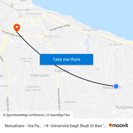Noicattaro - Via Papa Giovanni XXIII 60 (Elvit Caffé) to Università Degli Studi Di Bari ""Aldo Moro"" - Facoltà Di Economia E Commercio map