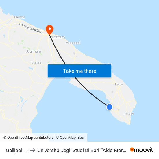 Gallipoli - Via Villini to Università Degli Studi Di Bari ""Aldo Moro"" - Facoltà Di Economia E Commercio map