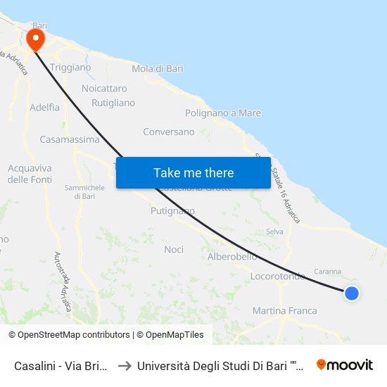 Casalini - Via Brindisi N°94 - Direzione Cisternino to Università Degli Studi Di Bari ""Aldo Moro"" - Facoltà Di Economia E Commercio map