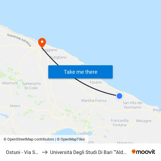 Ostuni - Via Stazione Dir. Stazione to Università Degli Studi Di Bari ""Aldo Moro"" - Facoltà Di Economia E Commercio map