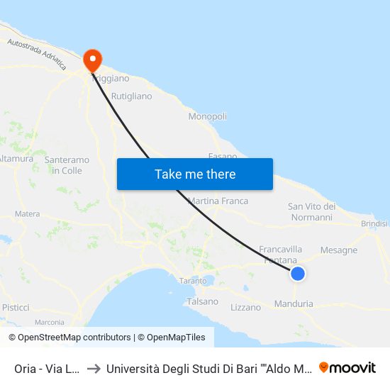 Erchie - Via Prov. Erchie Stazione Di Fr.N.5 Dir S.Pan to Università Degli Studi Di Bari ""Aldo Moro"" - Facoltà Di Economia E Commercio map