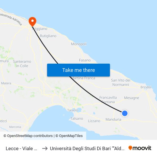 Ostuni - C.Da Picoco - Direzione S. Michele to Università Degli Studi Di Bari ""Aldo Moro"" - Facoltà Di Economia E Commercio map