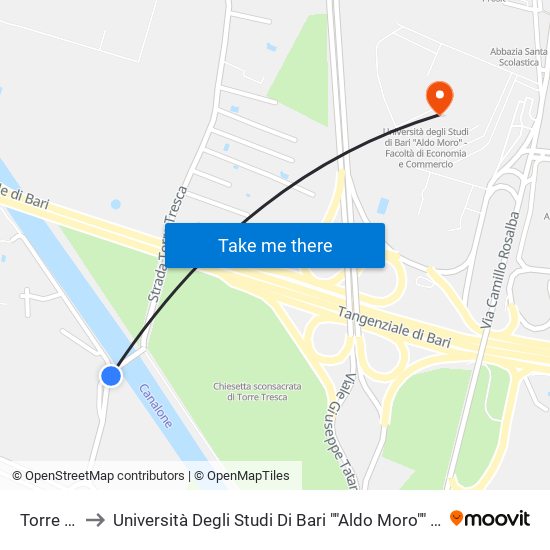 Torre Tresca I to Università Degli Studi Di Bari ""Aldo Moro"" - Facoltà Di Economia E Commercio map