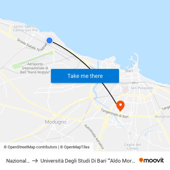 Nazionale (Ponte) I to Università Degli Studi Di Bari ""Aldo Moro"" - Facoltà Di Economia E Commercio map