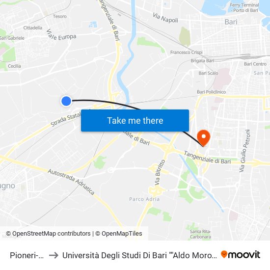 Pioneri-Melisurgo to Università Degli Studi Di Bari ""Aldo Moro"" - Facoltà Di Economia E Commercio map