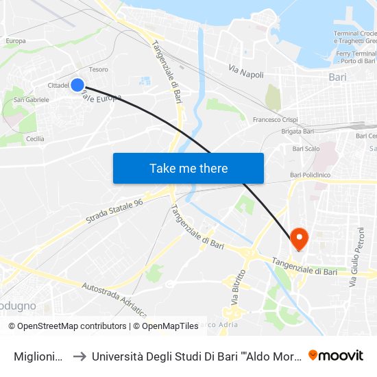 Miglionico-Barisano to Università Degli Studi Di Bari ""Aldo Moro"" - Facoltà Di Economia E Commercio map