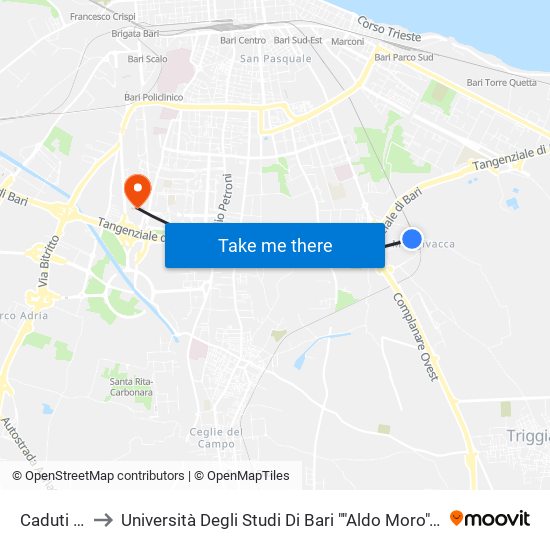 Caduti Lavoro V to Università Degli Studi Di Bari ""Aldo Moro"" - Facoltà Di Economia E Commercio map