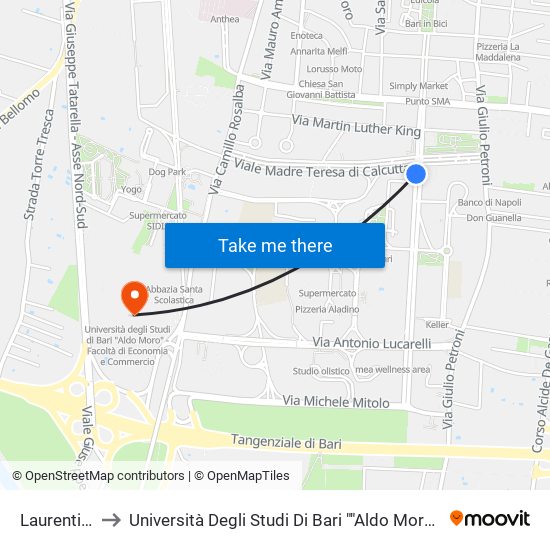 Laurentis-St. Caffè to Università Degli Studi Di Bari ""Aldo Moro"" - Facoltà Di Economia E Commercio map