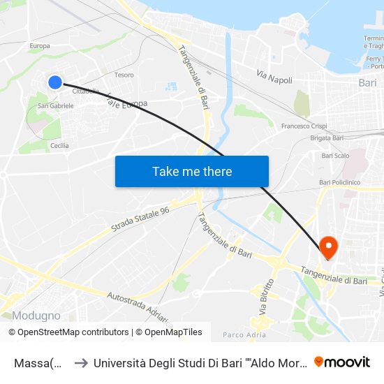 Massa(Case Breda) to Università Degli Studi Di Bari ""Aldo Moro"" - Facoltà Di Economia E Commercio map