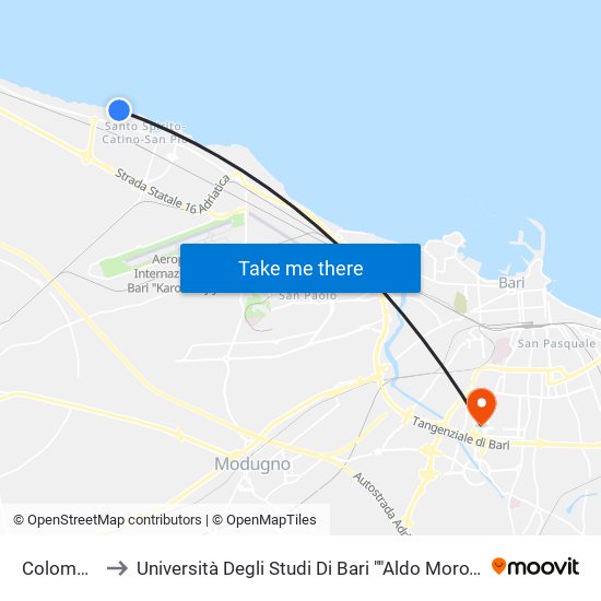 Colombo-Pansini to Università Degli Studi Di Bari ""Aldo Moro"" - Facoltà Di Economia E Commercio map