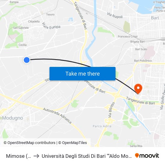 Mimose (Agrilevante) to Università Degli Studi Di Bari ""Aldo Moro"" - Facoltà Di Economia E Commercio map