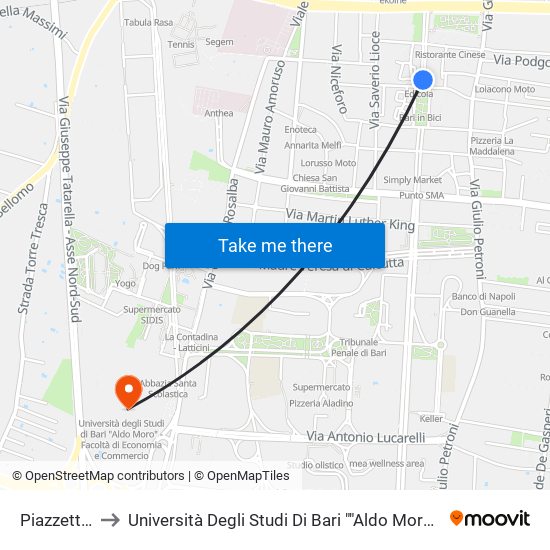 Piazzetta Dei Papi to Università Degli Studi Di Bari ""Aldo Moro"" - Facoltà Di Economia E Commercio map