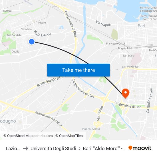 Lazio-Puglia to Università Degli Studi Di Bari ""Aldo Moro"" - Facoltà Di Economia E Commercio map