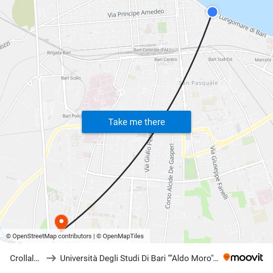 Crollalanza-Diaz to Università Degli Studi Di Bari ""Aldo Moro"" - Facoltà Di Economia E Commercio map