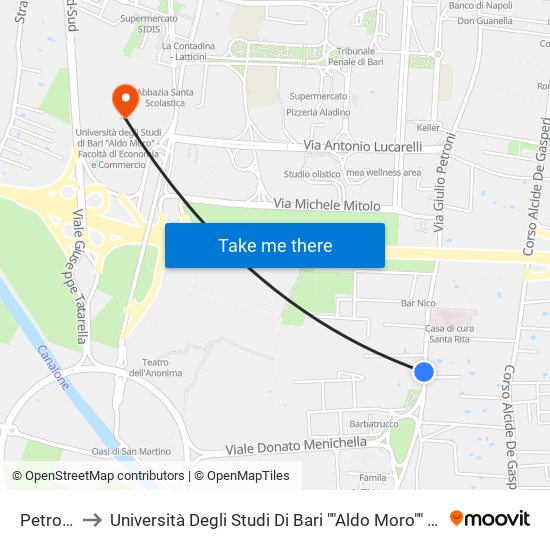 Petroni 129a to Università Degli Studi Di Bari ""Aldo Moro"" - Facoltà Di Economia E Commercio map