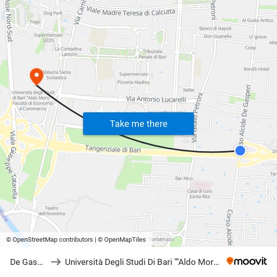 De Gasperi, 320/B to Università Degli Studi Di Bari ""Aldo Moro"" - Facoltà Di Economia E Commercio map