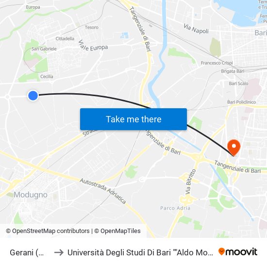 Gerani (Mondo Conv.) to Università Degli Studi Di Bari ""Aldo Moro"" - Facoltà Di Economia E Commercio map