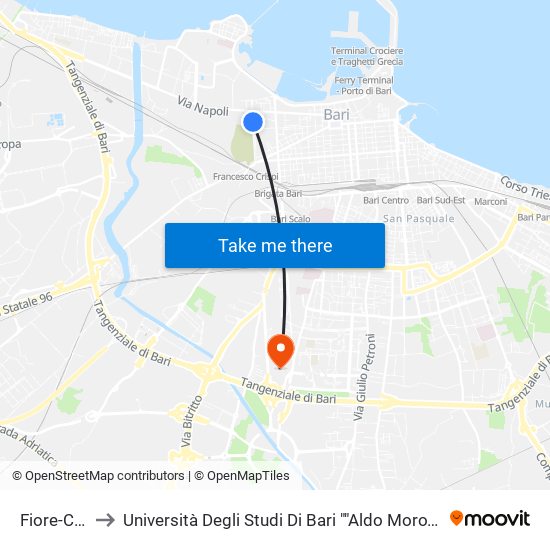 Fiore-Carboneria to Università Degli Studi Di Bari ""Aldo Moro"" - Facoltà Di Economia E Commercio map