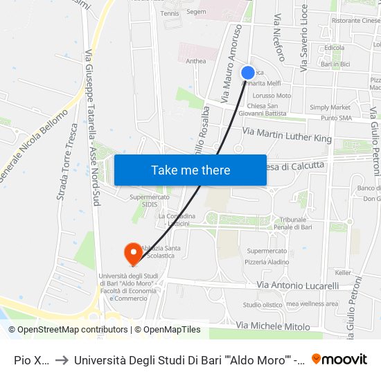 Pio Xii-Favia to Università Degli Studi Di Bari ""Aldo Moro"" - Facoltà Di Economia E Commercio map