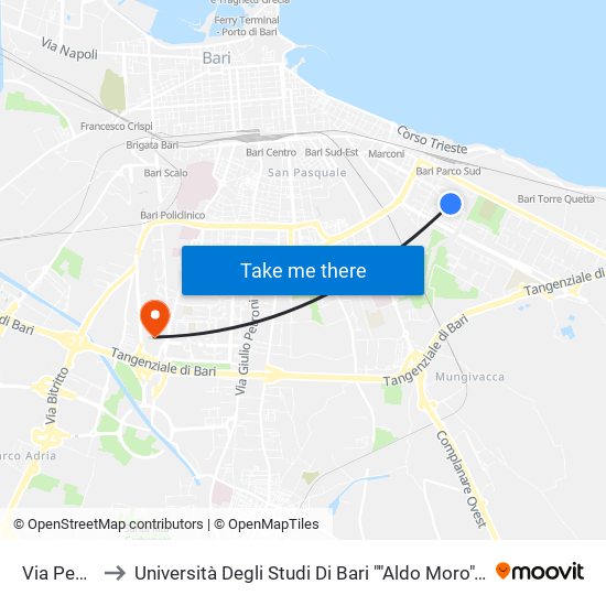 Via Peucetia, A6 to Università Degli Studi Di Bari ""Aldo Moro"" - Facoltà Di Economia E Commercio map