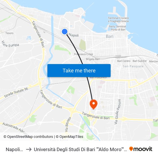 Napoli-Ligonzo to Università Degli Studi Di Bari ""Aldo Moro"" - Facoltà Di Economia E Commercio map