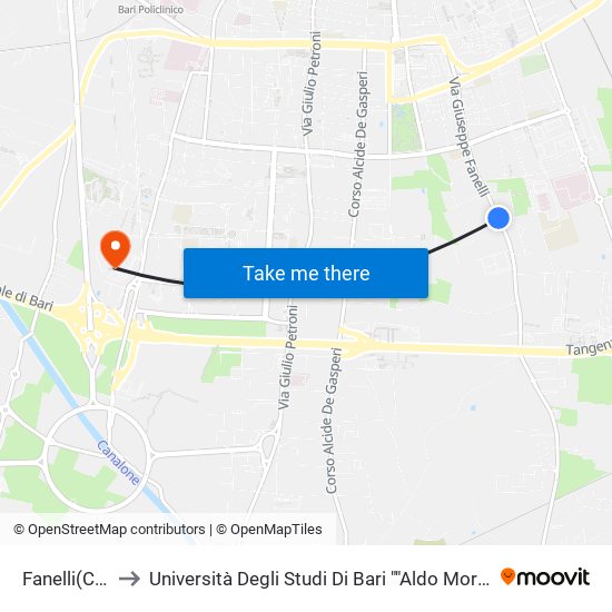 Fanelli(Caserma Cc) to Università Degli Studi Di Bari ""Aldo Moro"" - Facoltà Di Economia E Commercio map
