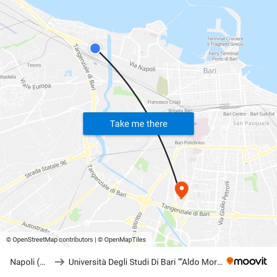 Napoli (Distributore) to Università Degli Studi Di Bari ""Aldo Moro"" - Facoltà Di Economia E Commercio map