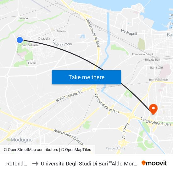 Rotondo-Cardinale to Università Degli Studi Di Bari ""Aldo Moro"" - Facoltà Di Economia E Commercio map