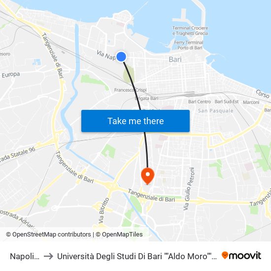 Napoli (Genio) to Università Degli Studi Di Bari ""Aldo Moro"" - Facoltà Di Economia E Commercio map