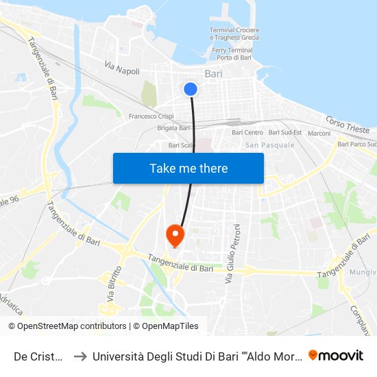 De Cristoforis-Crispi to Università Degli Studi Di Bari ""Aldo Moro"" - Facoltà Di Economia E Commercio map