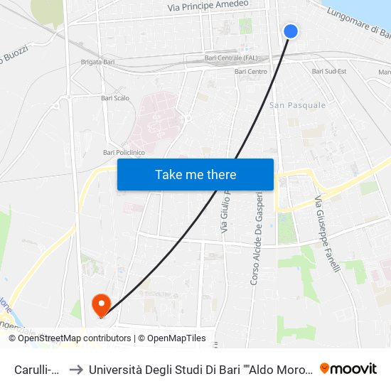 Carulli-Abbrescia to Università Degli Studi Di Bari ""Aldo Moro"" - Facoltà Di Economia E Commercio map