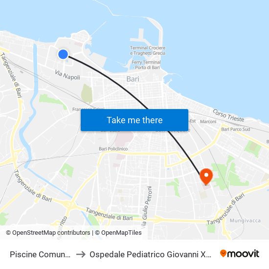 Piscine Comunali to Ospedale Pediatrico Giovanni XXIII map