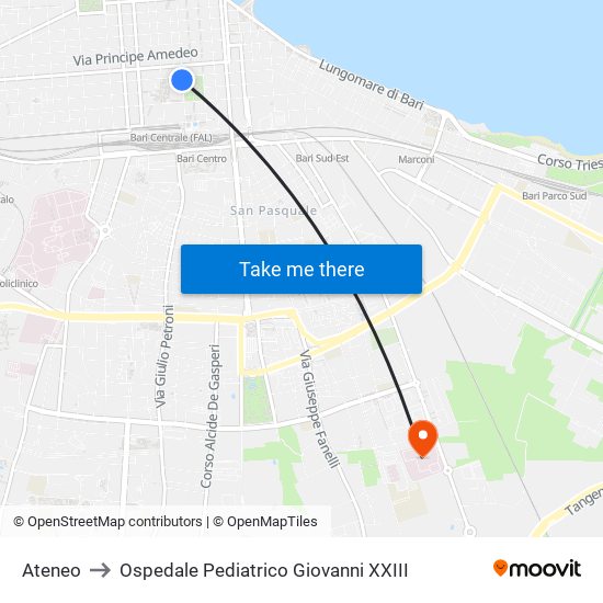 Ateneo to Ospedale Pediatrico Giovanni XXIII map