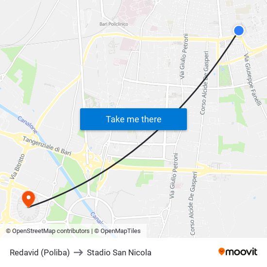 Redavid (Poliba) to Stadio San Nicola map